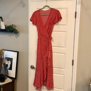 Red maxi wrap dress